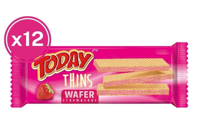Today Thins Wafer Strawberry 65 Grams (12 Pieces) - Today
