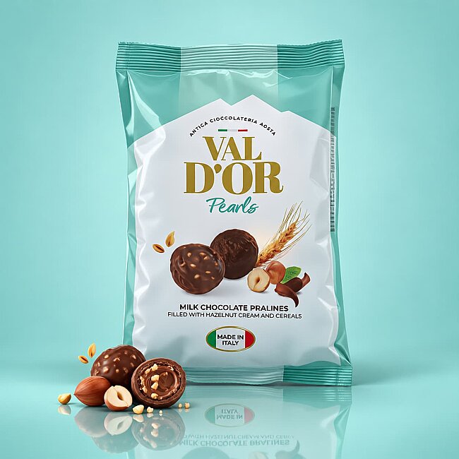 Val D’or Fındık Kremalı ve Çıtır Gevrek Dolgulu Çikolata 250 Gr. (1 Yeşil Poşet) - Elvan