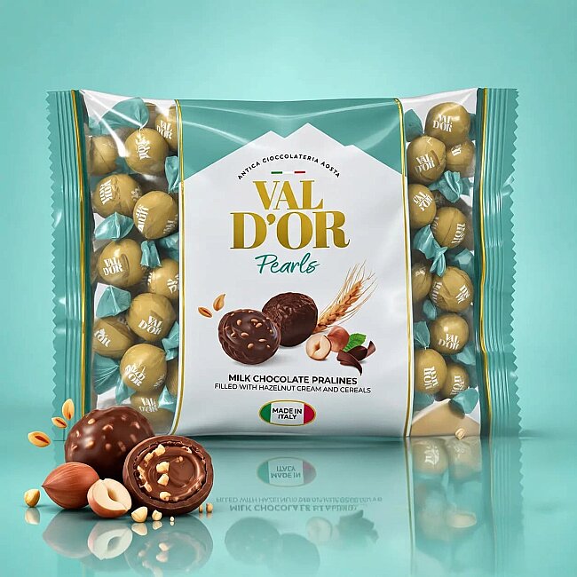 Val D’or Tahıl Patlaklı Fındıklı Krema Dolgulu Yuvarlak Çikolata 1000 Gr. (1 Yeşil Poşet) - Val Dor
