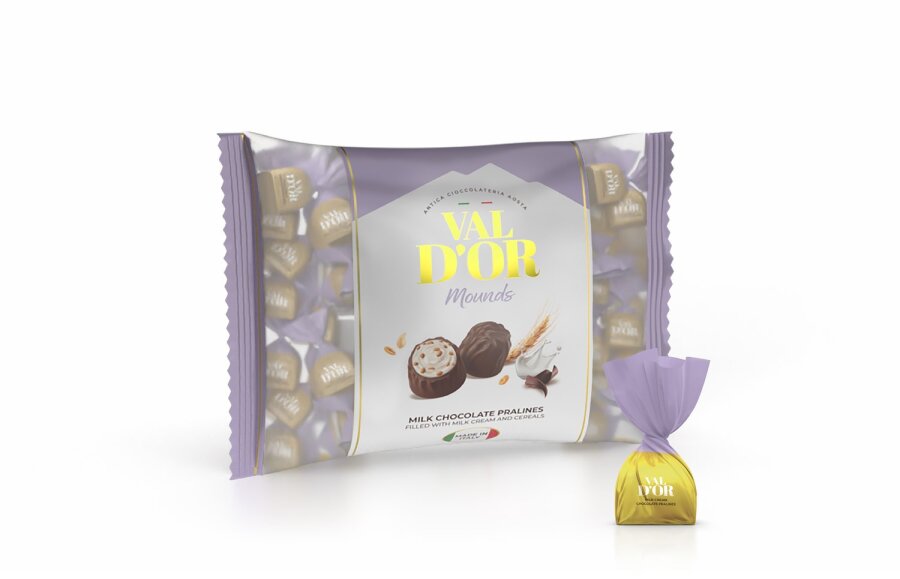 Val D’or Tahıl Patlaklı Sütlü Krema Dolgulu Mounds Çikolata 500Gr. (1 Lila Poşet) - 1