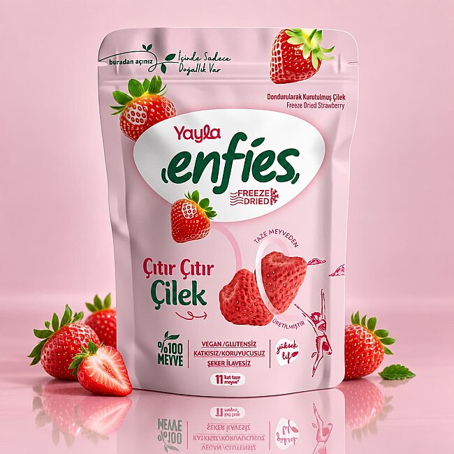 Yayla Enfies Freeze Dried Dondurularak Kurutulmuş Çıtır Meyve-Çilek 15 Gr. (1 Paket) - 2