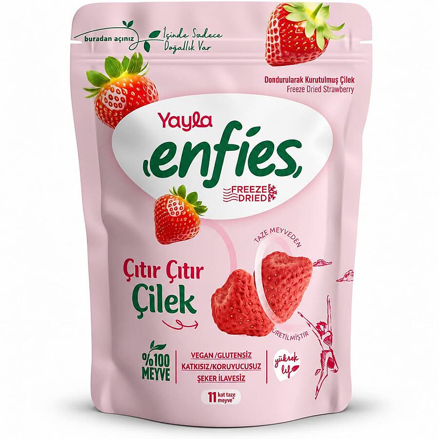 Yayla Enfies Freeze Dried Dondurularak Kurutulmuş Çıtır Meyve-Çilek 15 Gr. (1 Paket) - 1