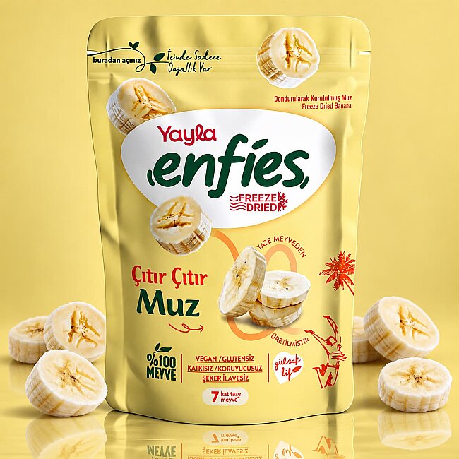 Yayla Enfies Freeze Dried Dondurularak Kurutulmuş Çıtır Meyve-Muz 15 Gr. (1 Paket) - 2
