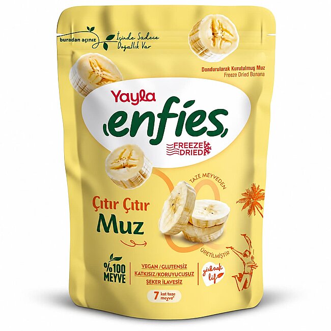 Yayla Enfies Freeze Dried Dondurularak Kurutulmuş Çıtır Meyve-Muz 15 Gr. (1 Paket) - Yayla