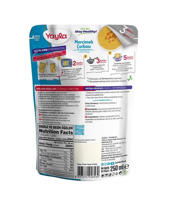 Yayla Mercimek Çorbası 250 ML. (1 Paket) - 2